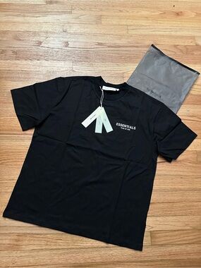 Essentials Black Tee with White Chest Logo